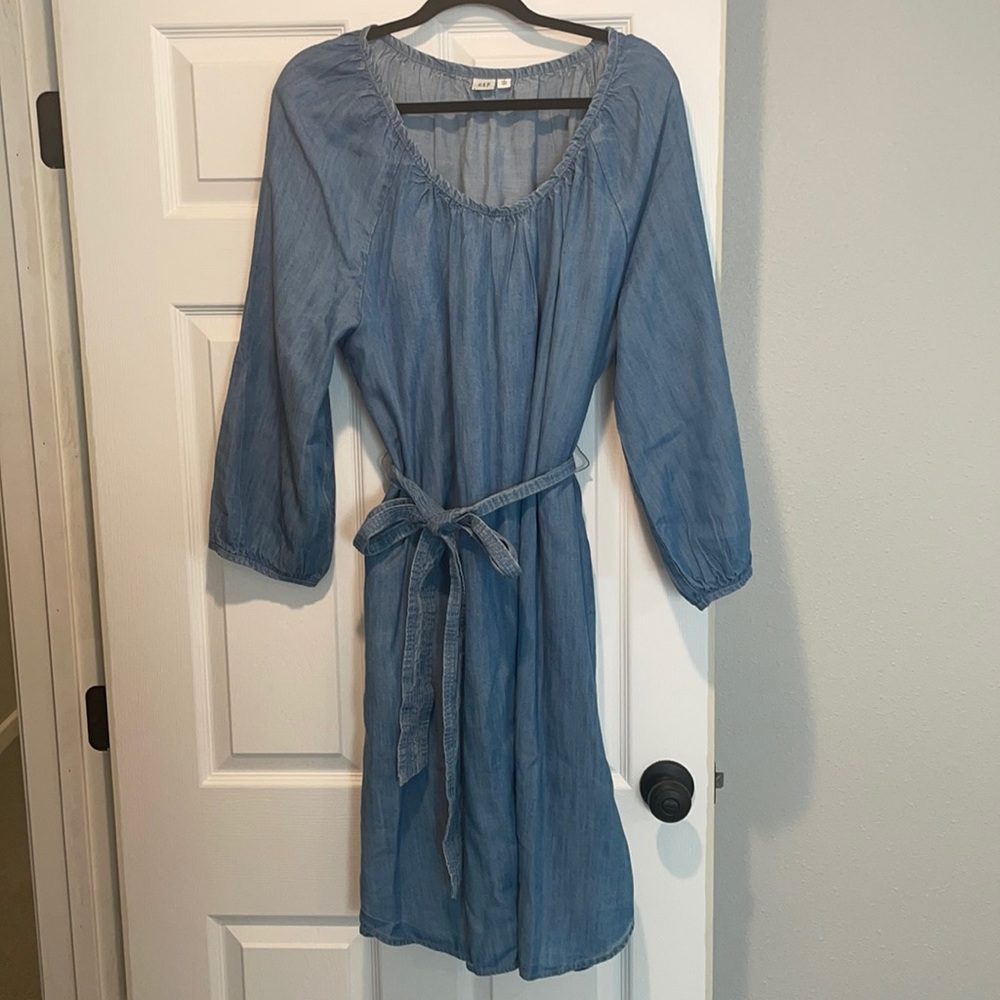 Gap TALL long sleeve belted chambray dress